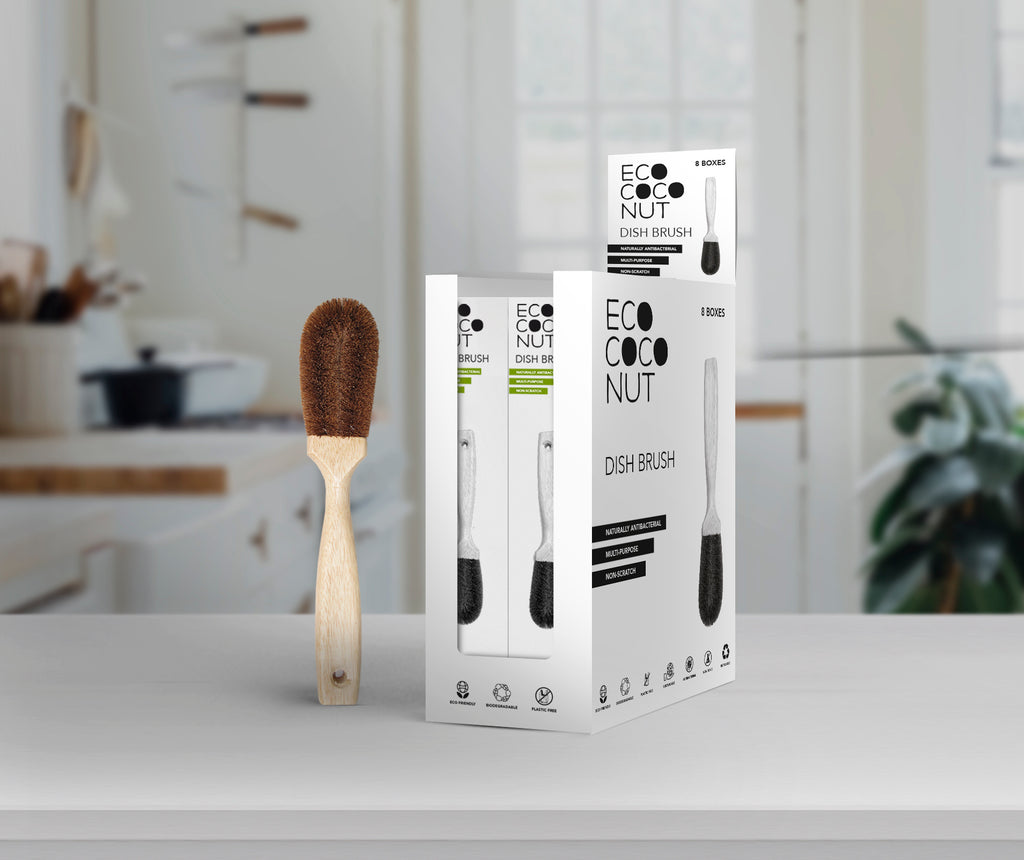 EcoCoconut Kitchen Cleaning Brush - 8 Units with Shelf Display